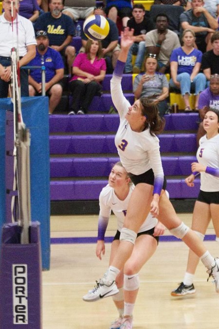 Lemoore High School volleyball team improves to 11-3 after downing visiting Mt. Whitney 3-0. Tigers begin Visalia Tournament play Friday Senior Jaylee Souza looking for the kill in Tuesday's win over visiting Mt. Whitney.